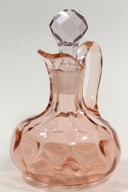 photo of flamingo pink depression elegant glass cruet, Heisey Yeoman diamond optic pattern #1