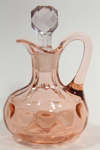 photo of flamingo pink depression elegant glass cruet, Heisey Yeoman diamond optic pattern #2