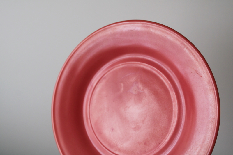 photo of flamingo pink platonite milk glass dishes, MCM vintage Hazel Atlas plates, cups & saucers set for 4  #2