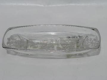 catalog photo of flanders poppy vintage silver overlay dish, old glass celery tray