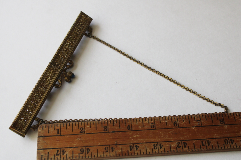 photo of flapper era vintage evening bag purse frame, gold tone metal w/ lapis blue faux gemstone cabochons  #9