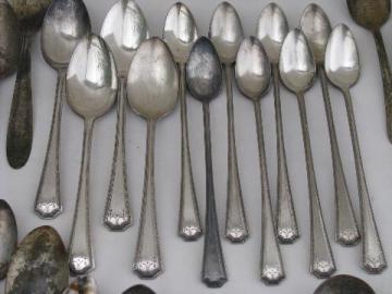 catalog photo of flatware lot, 150 old vintage antique silver plate spoons