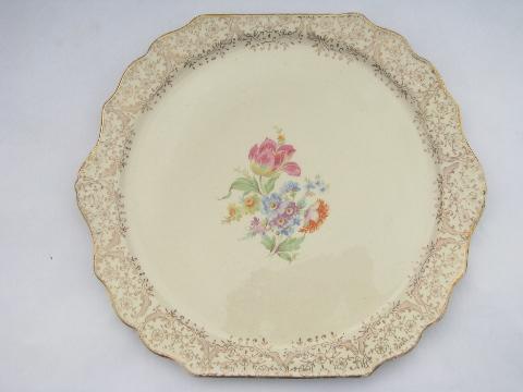 photo of floral bouquet vintage Stetson china handled platter or cake plate #1