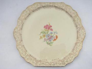 catalog photo of floral bouquet vintage Stetson china handled platter or cake plate