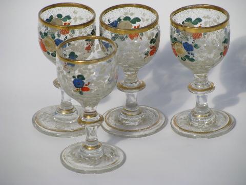 photo of floral chintz vintage Italian glass sherry set, decanter bottle, tray, glasses #4