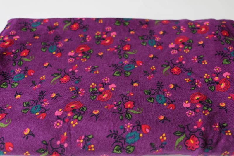 photo of floral on grape purple bohemian folk art flowers print cotton knit fabric #1