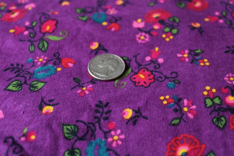 photo of floral on grape purple bohemian folk art flowers print cotton knit fabric #4