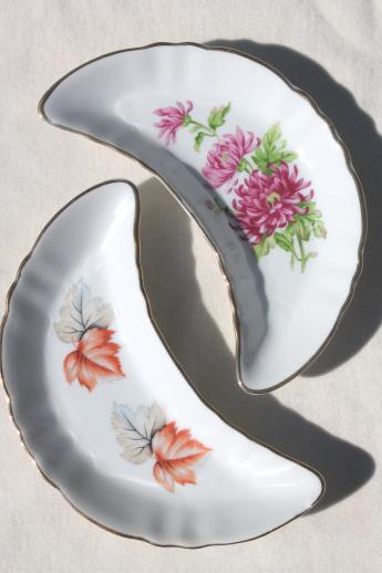 photo of floral porcelain bone dishes or crescent shaped salad plates, vintage side plates set #2