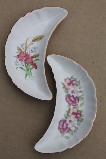 photo of floral porcelain bone dishes or crescent shaped salad plates, vintage side plates set #4