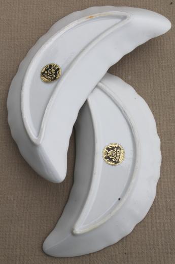 photo of floral porcelain bone dishes or crescent shaped salad plates, vintage side plates set #6