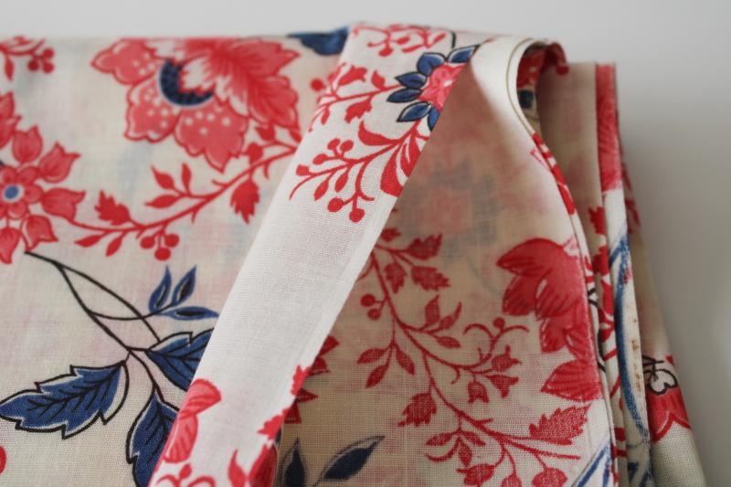 photo of floral print vintage cotton poly blend fabric, 80s English country style flowers in red pink & blue  #2