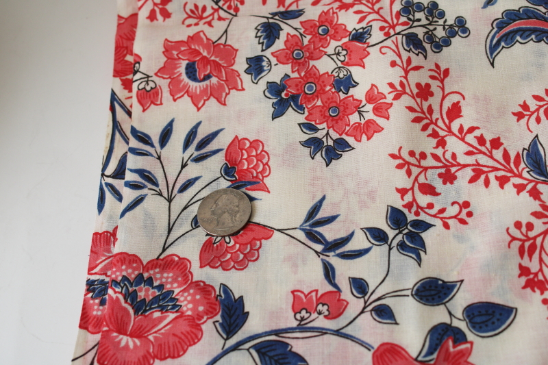 photo of floral print vintage cotton poly blend fabric, 80s English country style flowers in red pink & blue  #3
