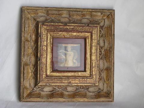 photo of florentine gold, lot of vintage picture frames, framed mirror, covered boxes #6