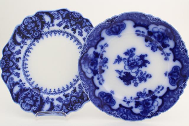 photo of flow blue & white antique English china plates, Hamilton Meakin & Florida Johnson Bros #1