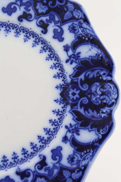 photo of flow blue & white antique English china plates, Hamilton Meakin & Florida Johnson Bros #8