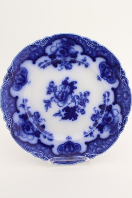 photo of flow blue & white antique English china plates, Hamilton Meakin & Florida Johnson Bros #14