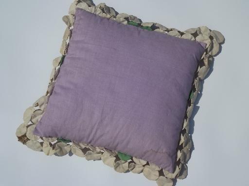 photo of flower basket yoyo patchwork throw pillow, all vintage cotton prints #2