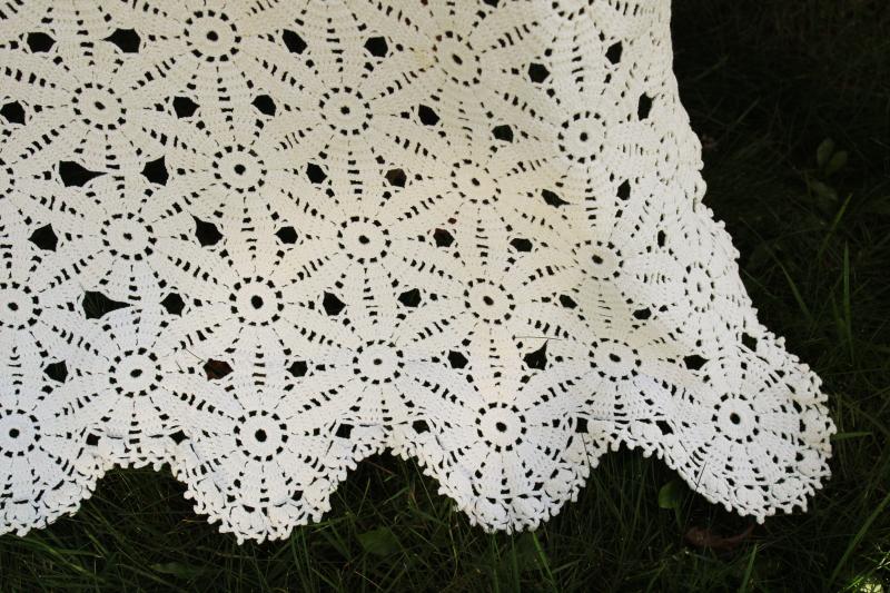 photo of flower crochet vintage lace tablecloth, shabby cottage decor or upcycle fabric #6