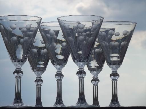 photo of flower dots water glasses, vintage Rock Sharpe Libbey crystal stemware #1