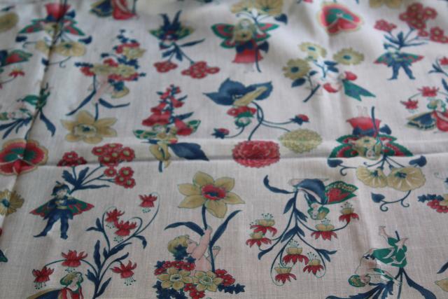 photo of flower fairies print vintage fabric, sheer cotton voile or lawn #1