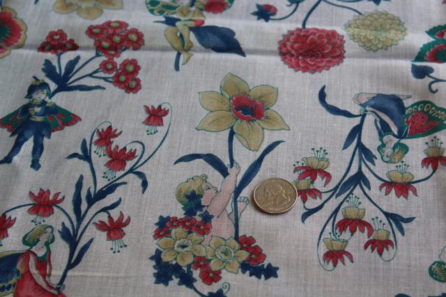 photo of flower fairies print vintage fabric, sheer cotton voile or lawn #2