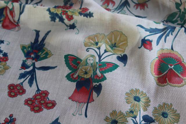 photo of flower fairies print vintage fabric, sheer cotton voile or lawn #5