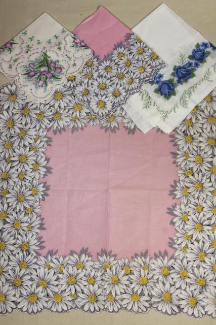 photo of flower print cotton hankies, vintage hanky lot, 25 handkerchiefs w/ pretty florals #5