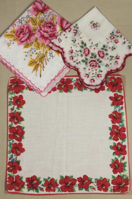 photo of flower print cotton hankies, vintage hanky lot, 25 handkerchiefs w/ pretty florals #6