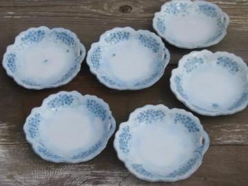 catalog photo of flower shaped china dessert dishes, 6 bowls w/ handpainted forget-me-nots