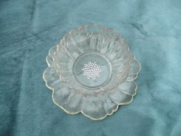 catalog photo of flower shaped glass mayonnaise or sauce bowl w/ attached underplate