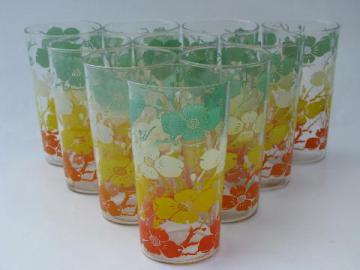 catalog photo of flowered swanky swigs, set of 1950s vintage glass tumblers