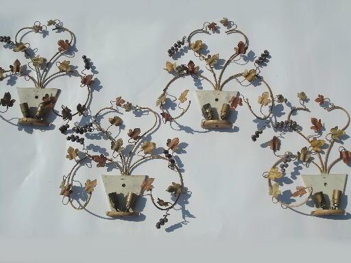 photo of flowers and fruit vintage Italian tole wall sconce lights, old architectural lighting #1