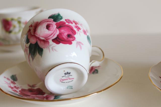 photo of flowery vintage English bone china tea cups, set 12 mismatched cup & saucer sets #3
