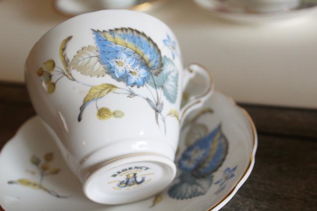 photo of flowery vintage English bone china tea cups, set 12 mismatched cup & saucer sets #12
