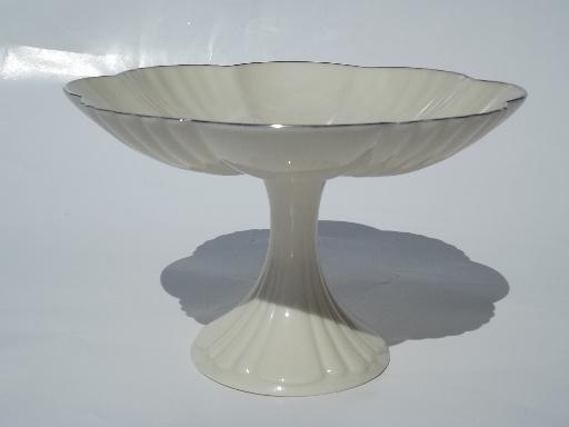 photo of fluted candy dish pedestal bowl, vintage Lenox ivory platinum trim #1