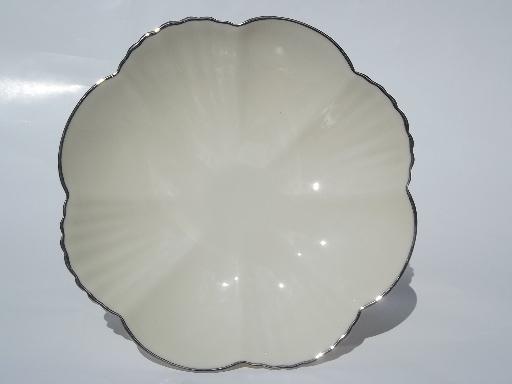 photo of fluted candy dish pedestal bowl, vintage Lenox ivory platinum trim #2