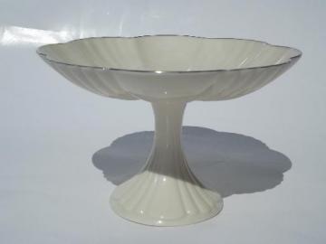 catalog photo of fluted candy dish pedestal bowl, vintage Lenox ivory platinum trim