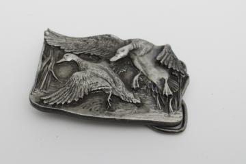 catalog photo of flying ducks cast pewter belt buckle, 1970s vintage Bergamot Brass Works 