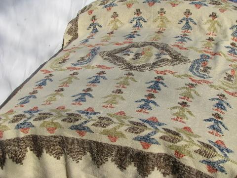 photo of folk art naive art primitive people, vintage hand woven wool indian blanket #1