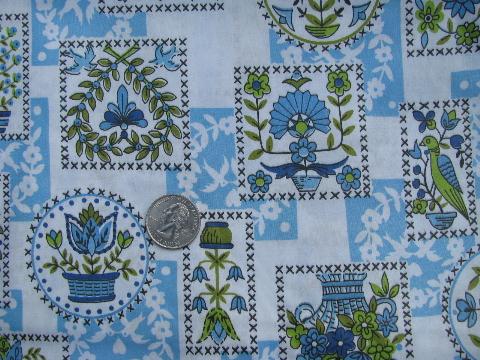 photo of folk art print vintage 1950's cotton fabric, 21 yards! #1