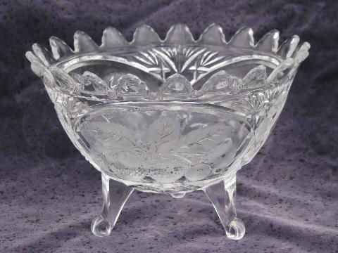 photo of footed cut glass crystal bowl w/ fruit pattern, strawberries & cherries #1