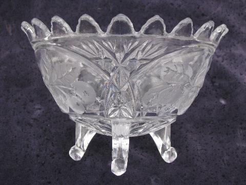 photo of footed cut glass crystal bowl w/ fruit pattern, strawberries & cherries #3