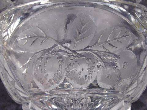 photo of footed cut glass crystal bowl w/ fruit pattern, strawberries & cherries #4