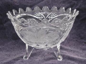 catalog photo of footed cut glass crystal bowl w/ fruit pattern, strawberries & cherries