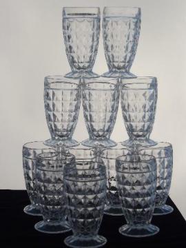 catalog photo of footed jelly glasses, vintage quilted diamond pattern glass jelly jars