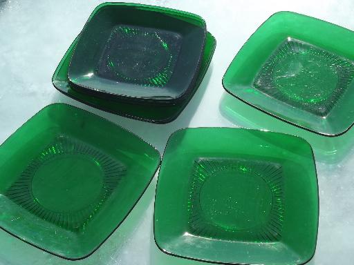 photo of forest green Anchor Hocking Charm glass dinner and luncheon plates lot #1