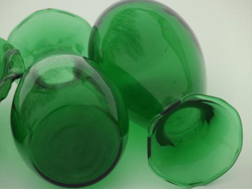 photo of forest green Anchor Hocking glass, 1950s vintage bowl & set of vases #3