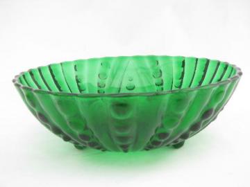 catalog photo of forest green glass serving bowl, Berwick bubble? vintage Hocking