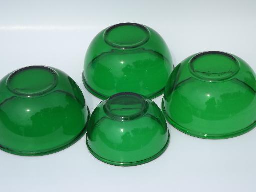 photo of forest green kitchen glass mixing bowls, 50s vintage Anchor Hocking lot #3