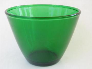 catalog photo of forest green kitchen glass splash proof mixing bowl, vintage Anchor Hocking